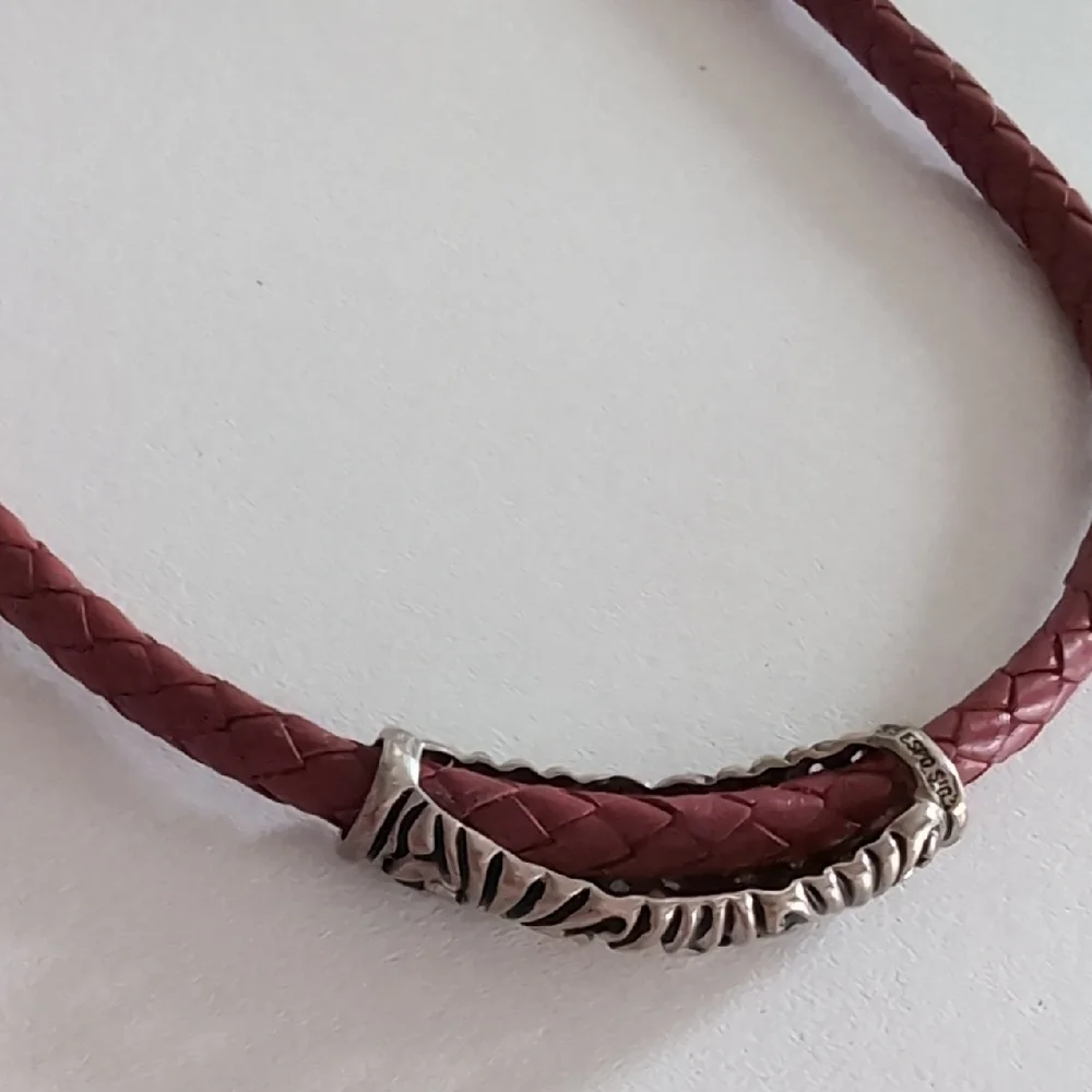 Joseph Esposito's Sterling Silver Red Braided Leather Necklace. - Picture 2 of 3